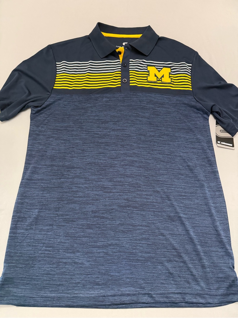 Colosseum Navy & Yellow Men's Striped Polo - Michigan